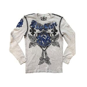 Raw State Y2K Shirt Mens LG White Waffle Thermal Long Sleeve Graphic Affliction